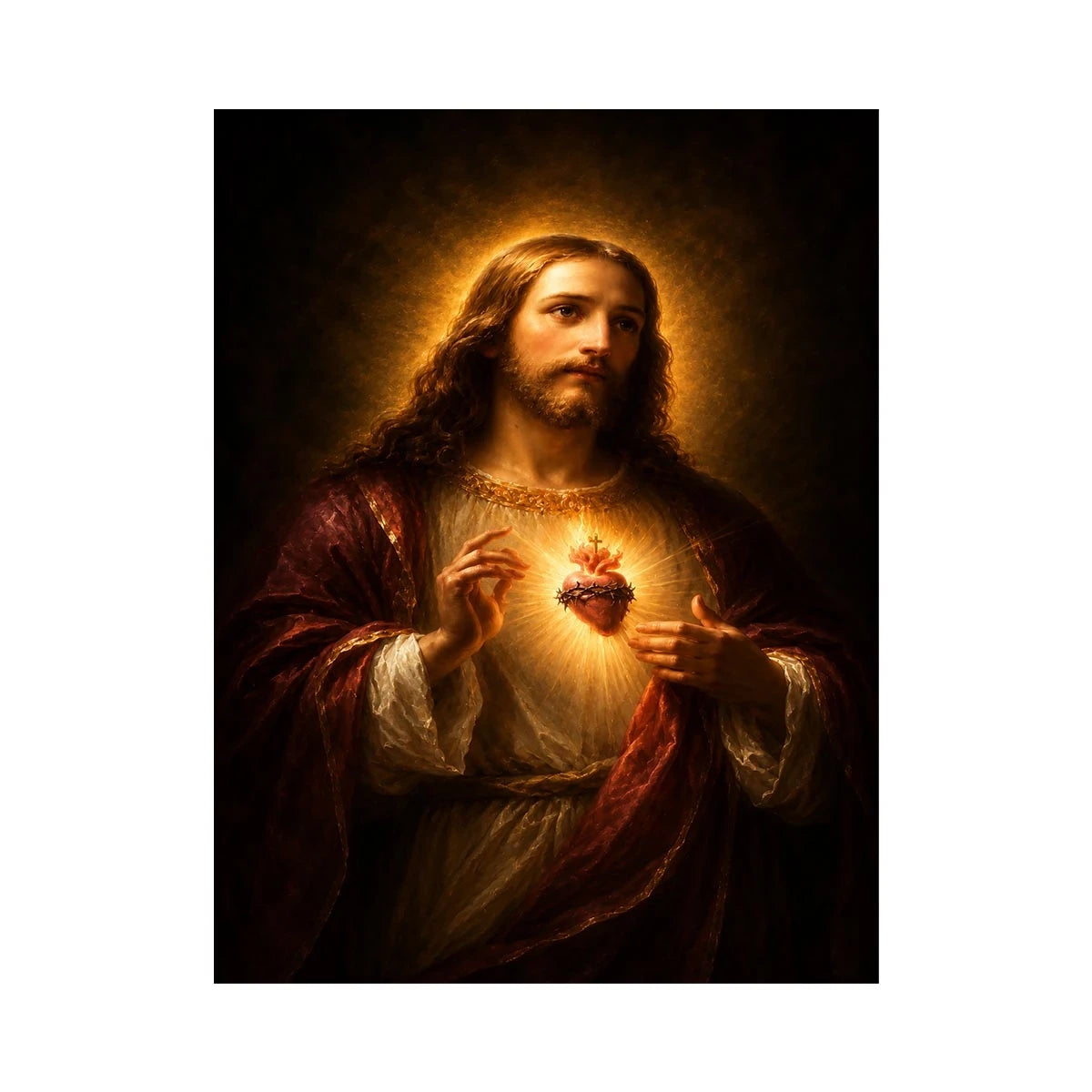 Classic sacred heart Jesus portrait canvas art for bedroom decor.