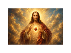 Radiant sacred heart Jesus canvas wall art for classic home decor.