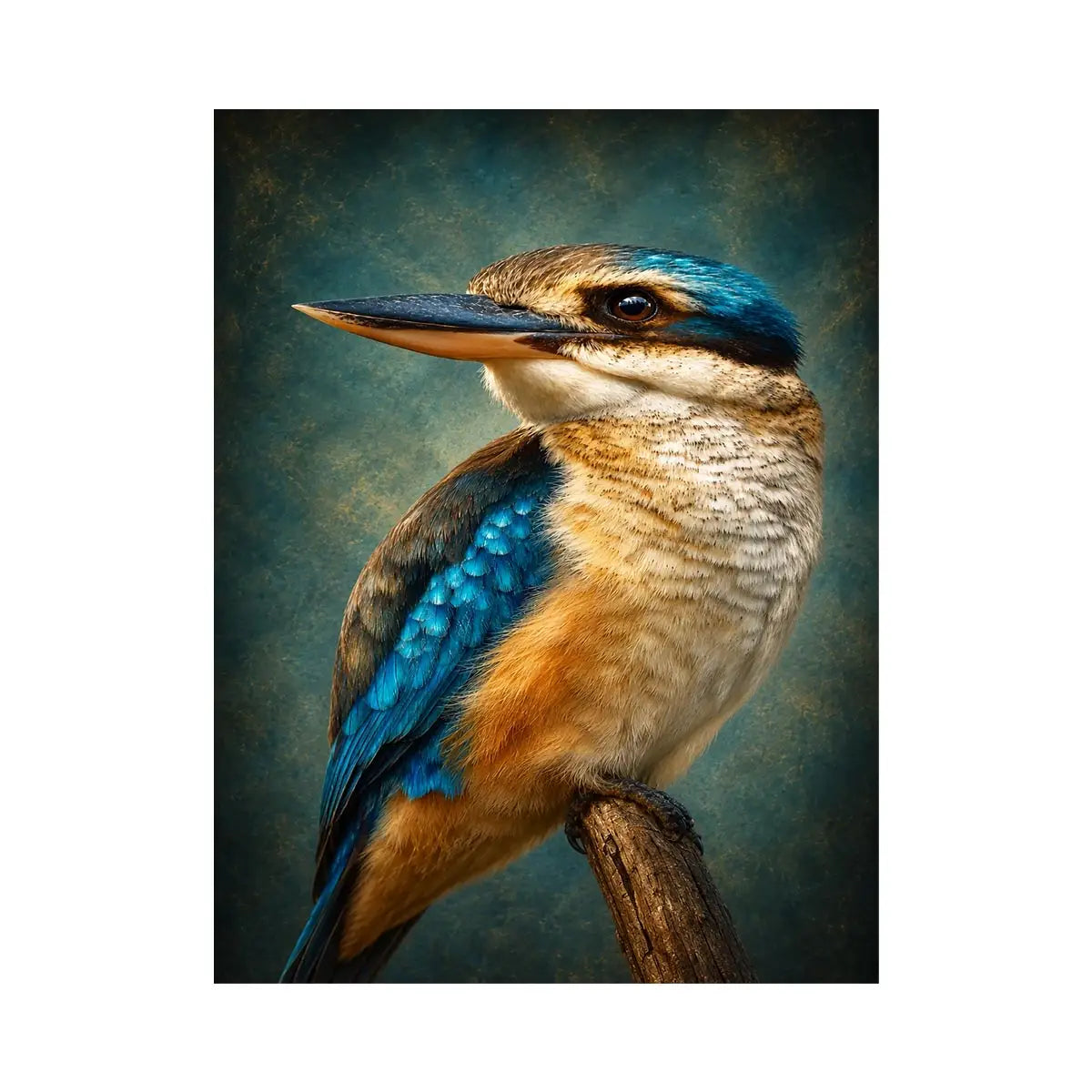 Vibrant kingfisher bird canvas art for modern living room decor.