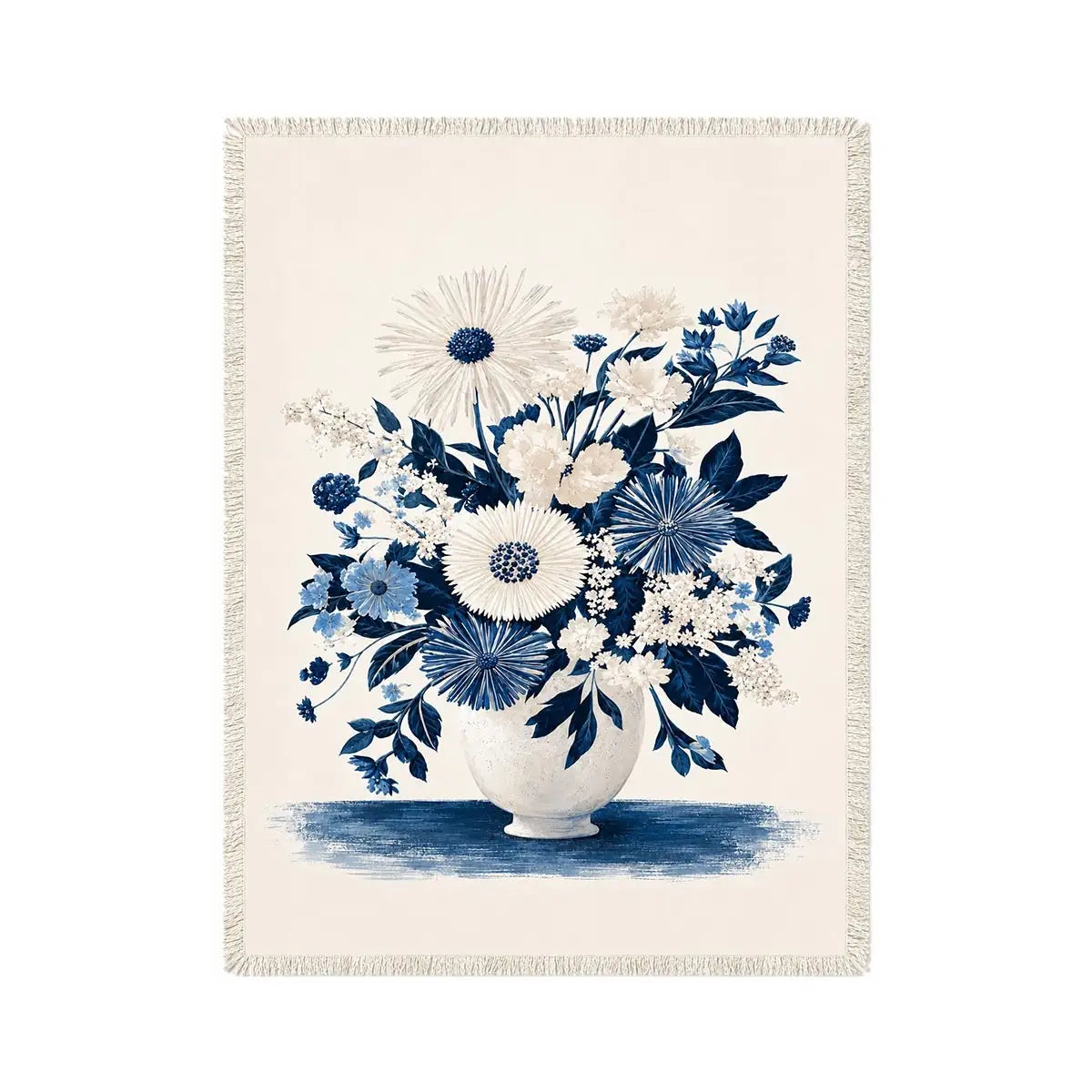 Blue and white floral canvas print for elegant bedroom wall decor.