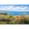 Coastal wildflower landscape canvas art for relaxed living room decor.