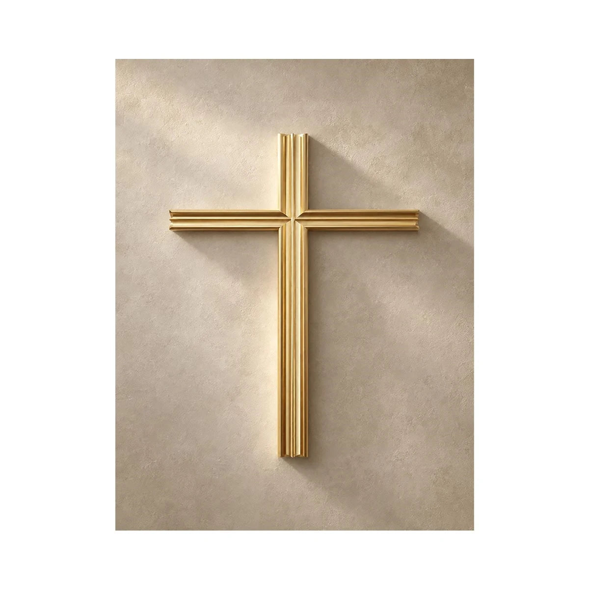 Gold cross wall art on neutral textured background for modern home decor.