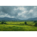 Green valley landscape canvas art for peaceful modern living room decor.