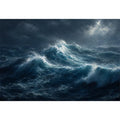 Dramatic stormy ocean canvas art for modern living room decor.