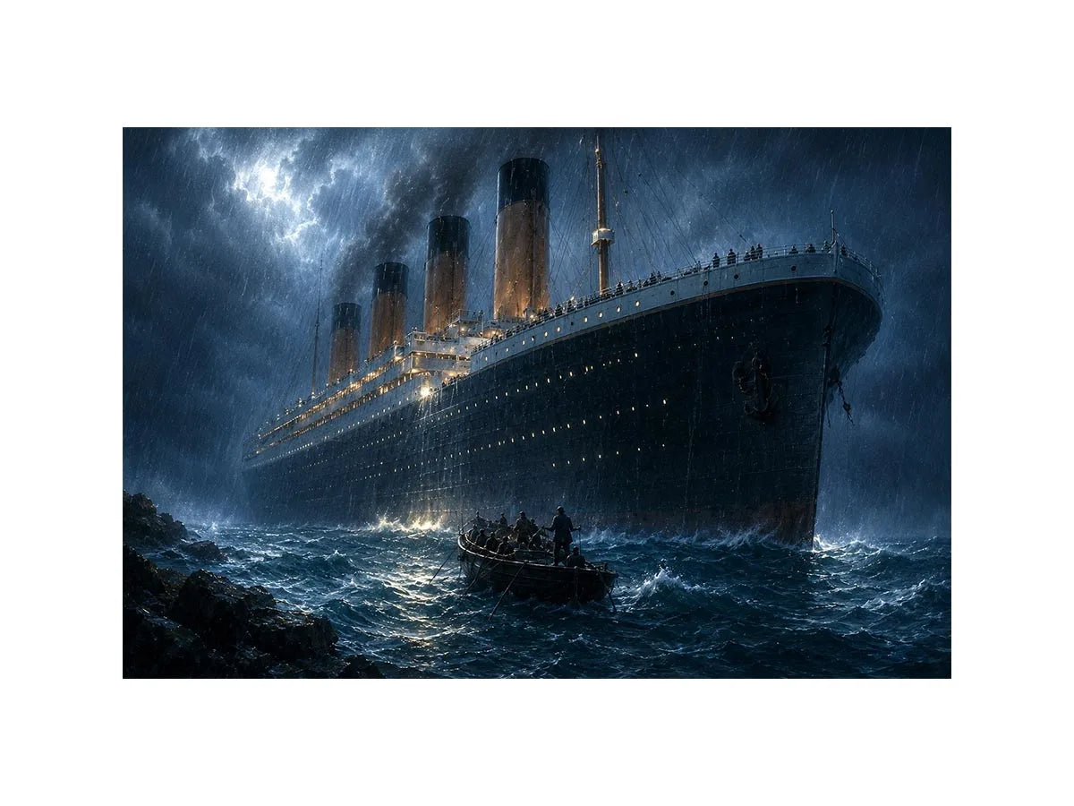 Dramatic ocean liner canvas art for moody office wall decor.