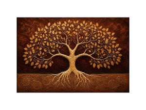 Golden tree canvas art for warm luxury living room decor.