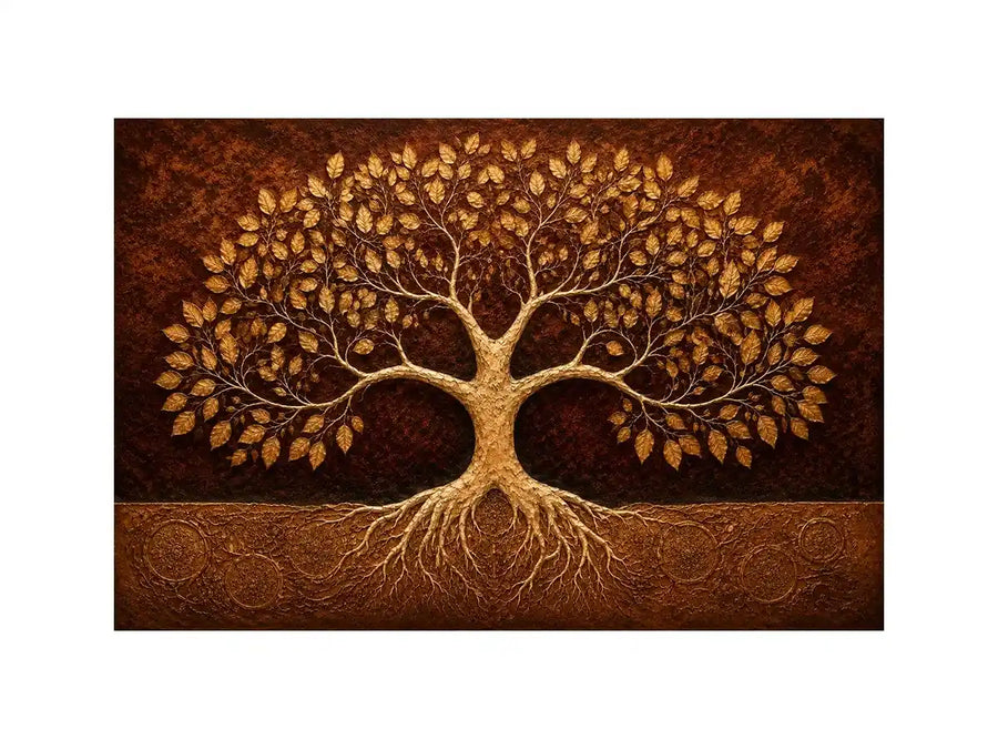 Golden tree canvas art for warm luxury living room decor.