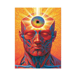 Surreal third eye portrait canvas art with vivid anatomy detail for modern office decor.