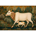 Traditional white cow and calf canvas art for warm dining room decor.
