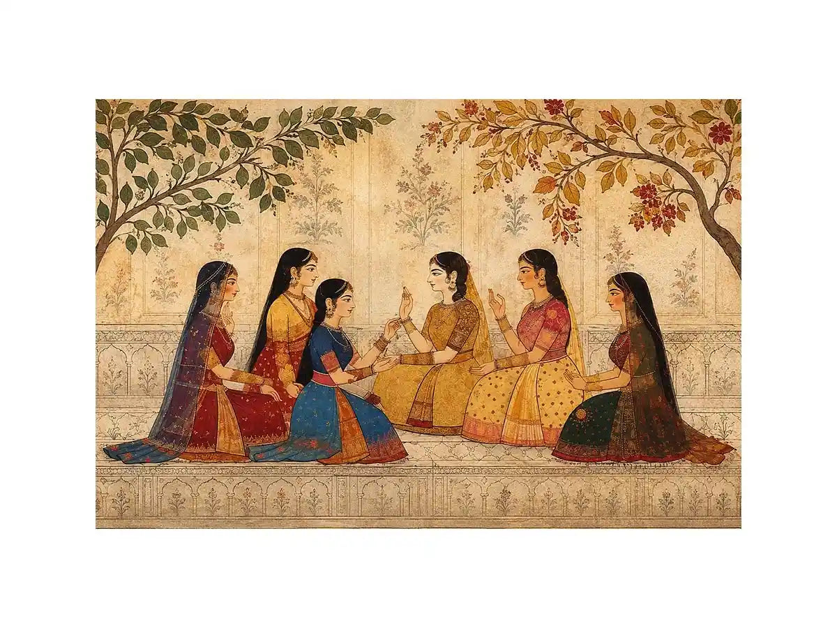 traditional women garden canvas art for elegant living room decor.