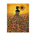 Vertical sunflower woman canvas art for colourful bedroom decor.