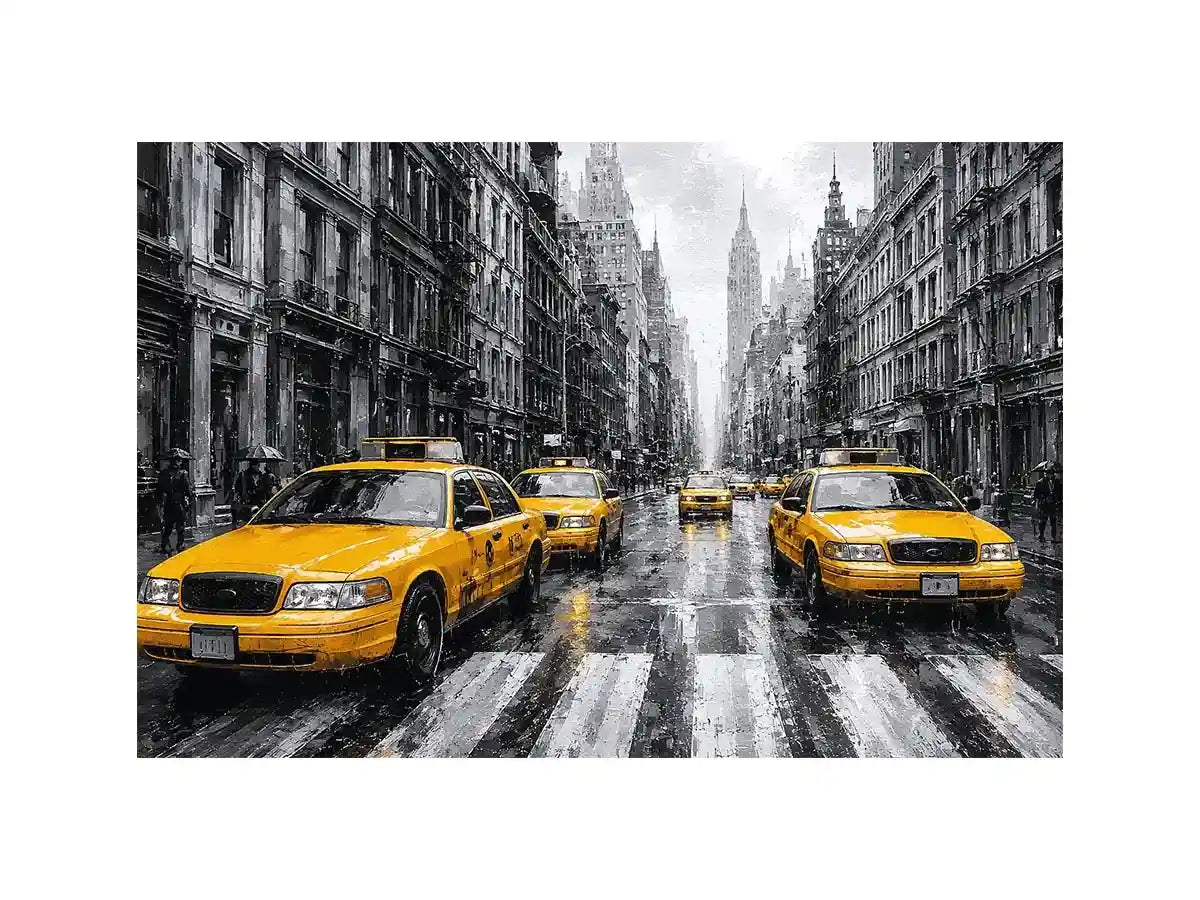 yellow taxi city canvas art for modern office decor.