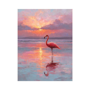 Pink flamingo sunset canvas art for calm coastal bedroom decor.