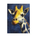 Blue giraffe portrait canvas art for modern office and hallway decor.