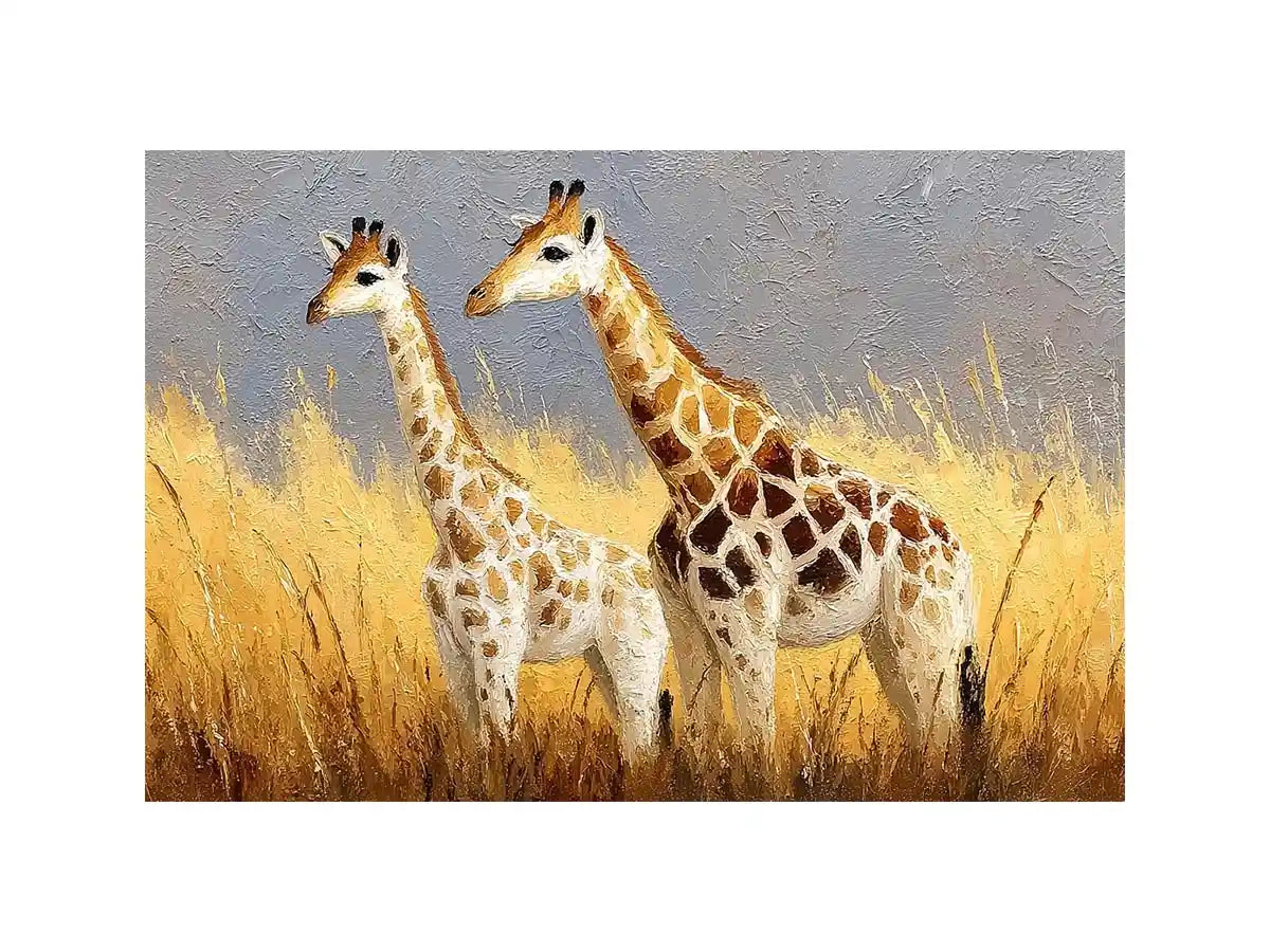 Soft giraffe savanna canvas art for neutral nursery and living room decor.