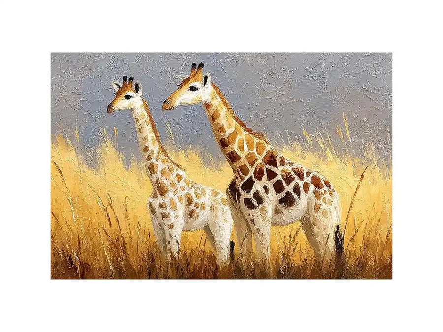 Soft giraffe savanna canvas art for neutral nursery and living room decor.