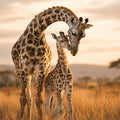   giraffe mother and calf canvas art for warm living room decor.