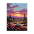 Vertical desert cactus sunset canvas art for colourful bedroom decor.