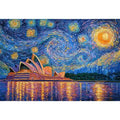 Sydney Opera House canvas art with starry blue sky for modern living room decor.