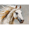 Textured white horse canvas art portrait for rustic modern living room or office decor.