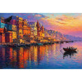 river city canvas art with boats and sunset for elegant living room decor.