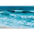 Horizontal turquoise ocean wave canvas art for calming coastal living room decor.