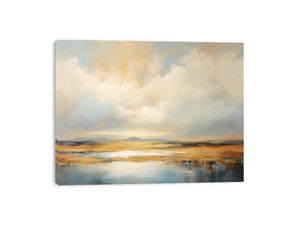 Soft abstract cloud landscape canvas art for airy modern living room decor.