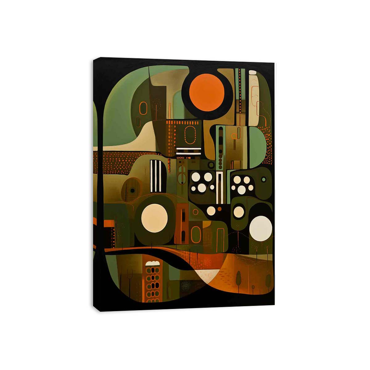 Abstract bronze and olive geometric canvas art for modern luxury interiors.