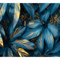 Teal and gold botanical leaf canvas art for luxury living room or bedroom wall decor.