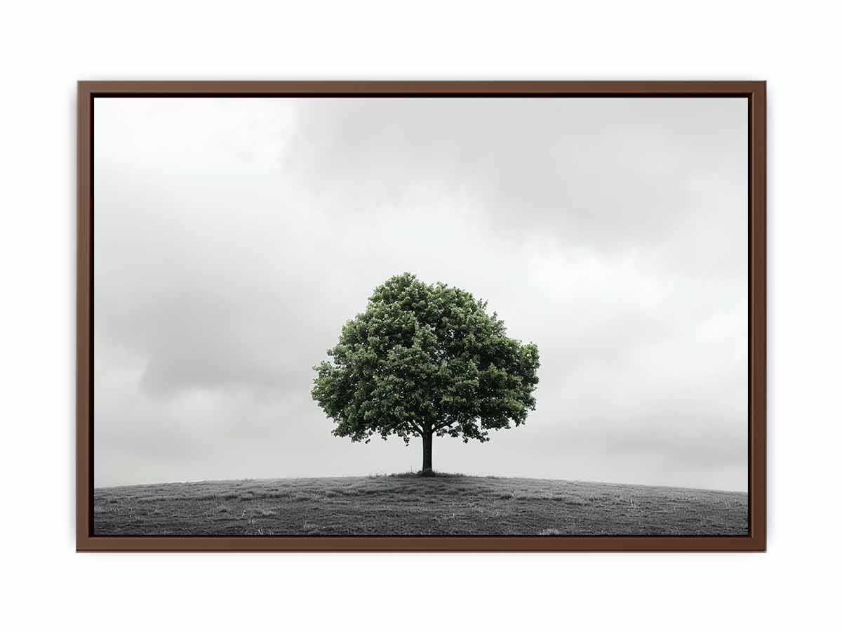 Minimal green tree landscape canvas art for calm modern bedroom decor.