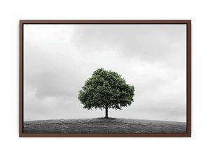 Minimal green tree landscape canvas art for calm modern bedroom decor.