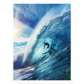 Turquoise barrel wave surfer canvas art for modern coastal bedroom decor.