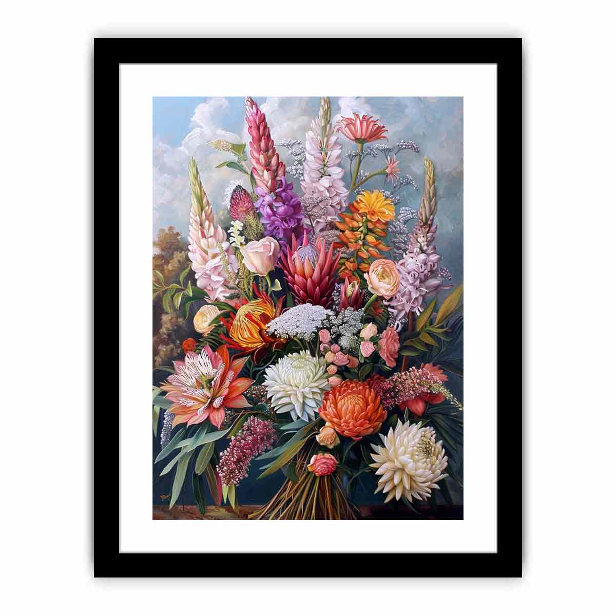 Elegant native floral bouquet canvas art for luxury living room decor.