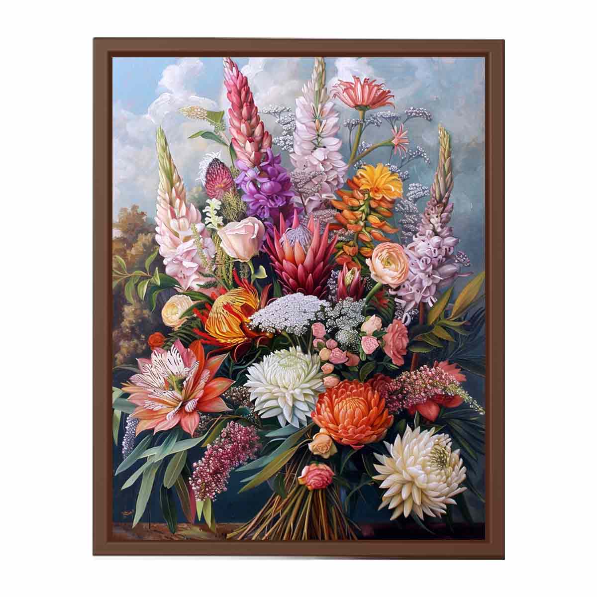 Elegant native floral bouquet canvas art for luxury living room decor.