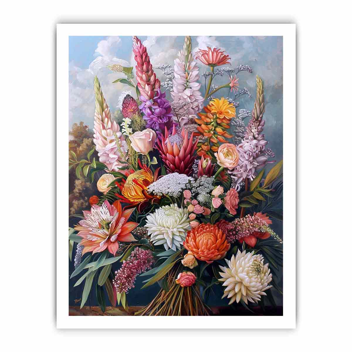 Elegant native floral bouquet canvas art for luxury living room decor.