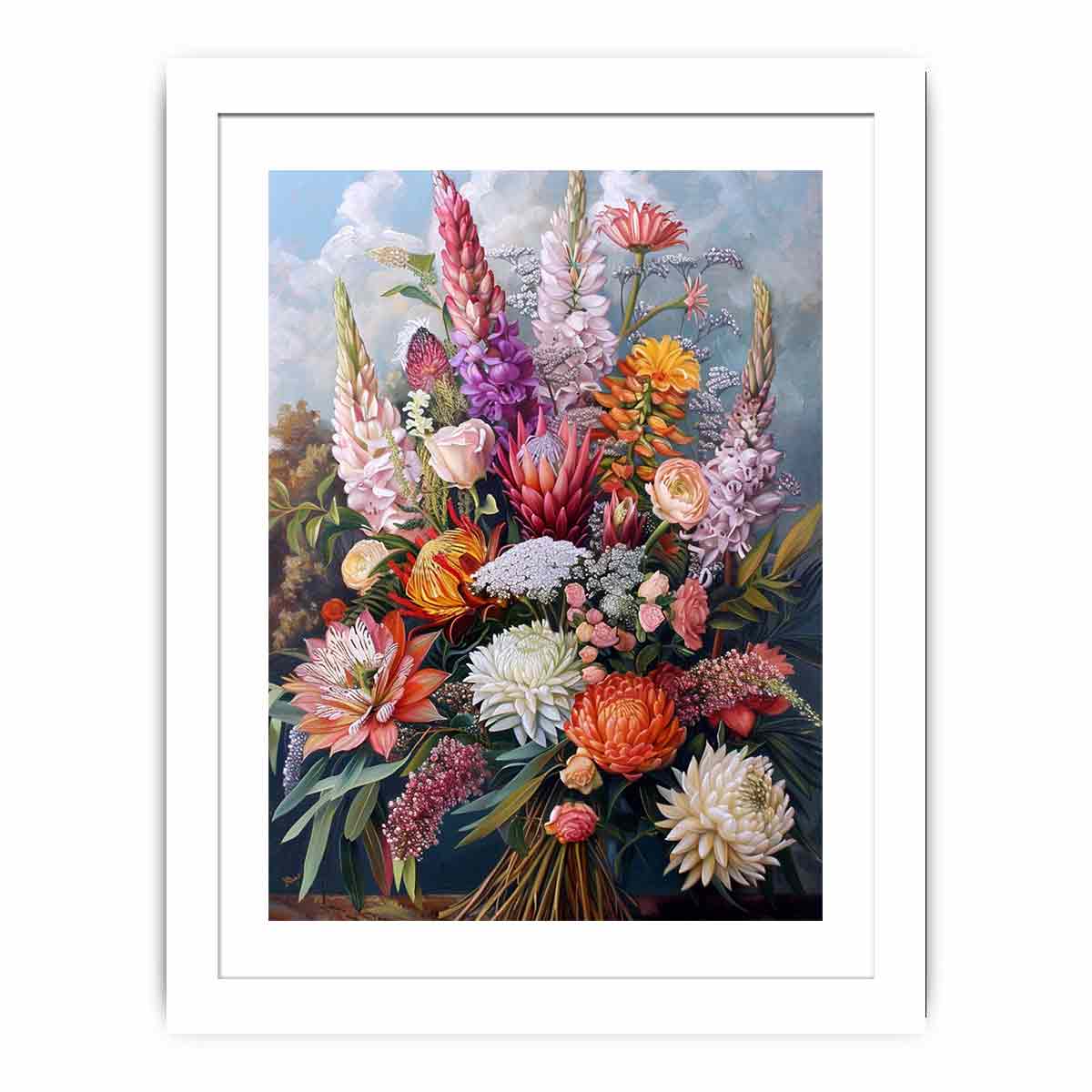 Elegant native floral bouquet canvas art for luxury living room decor.