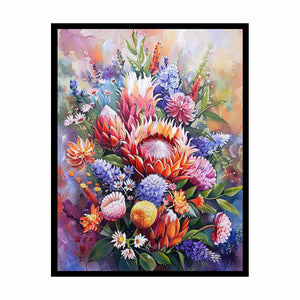 Colorful wildflower bouquet canvas art for bright modern bedroom decor.