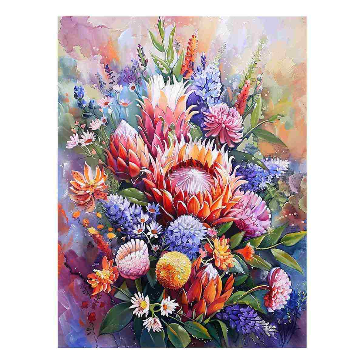 Colorful wildflower bouquet canvas art for bright modern bedroom decor.