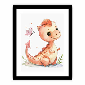 Peach baby dinosaur canvas art for nursery and kids bedroom decor.