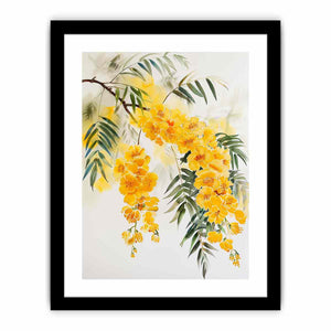 Yellow botanical flower branch canvas art for calm modern bedroom decor.