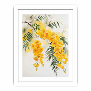 Yellow botanical flower branch canvas art for calm modern bedroom decor.