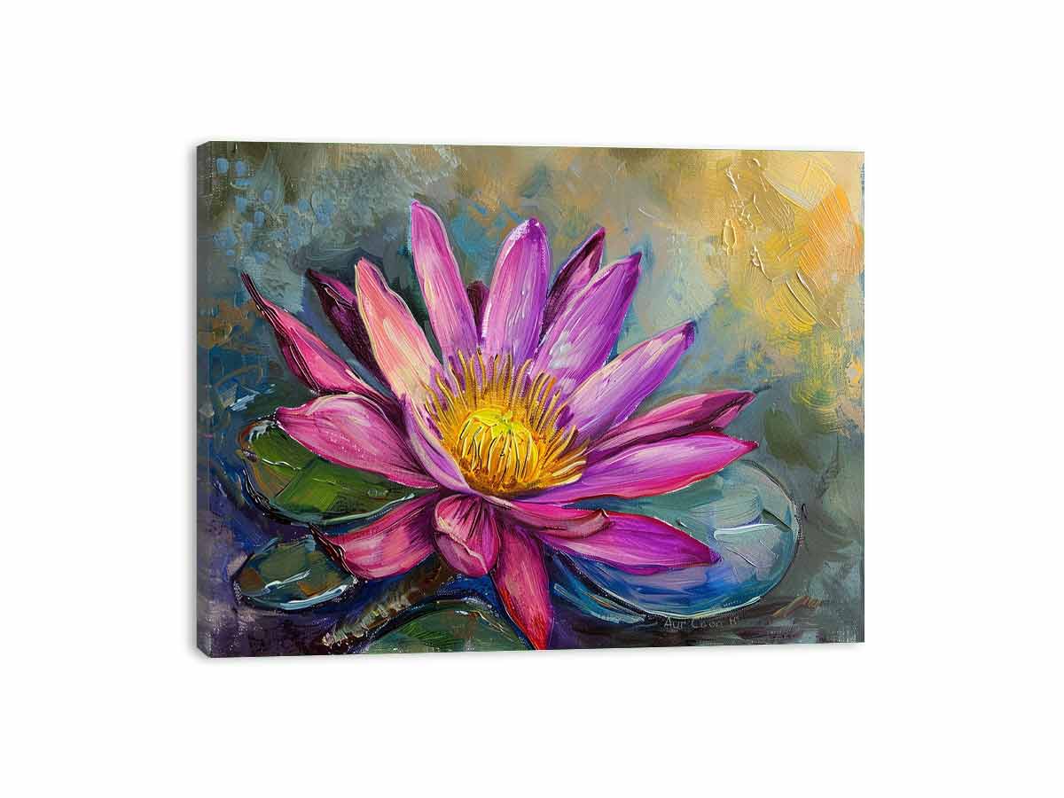 Magenta lotus flower canvas art for elegant modern living room decor.