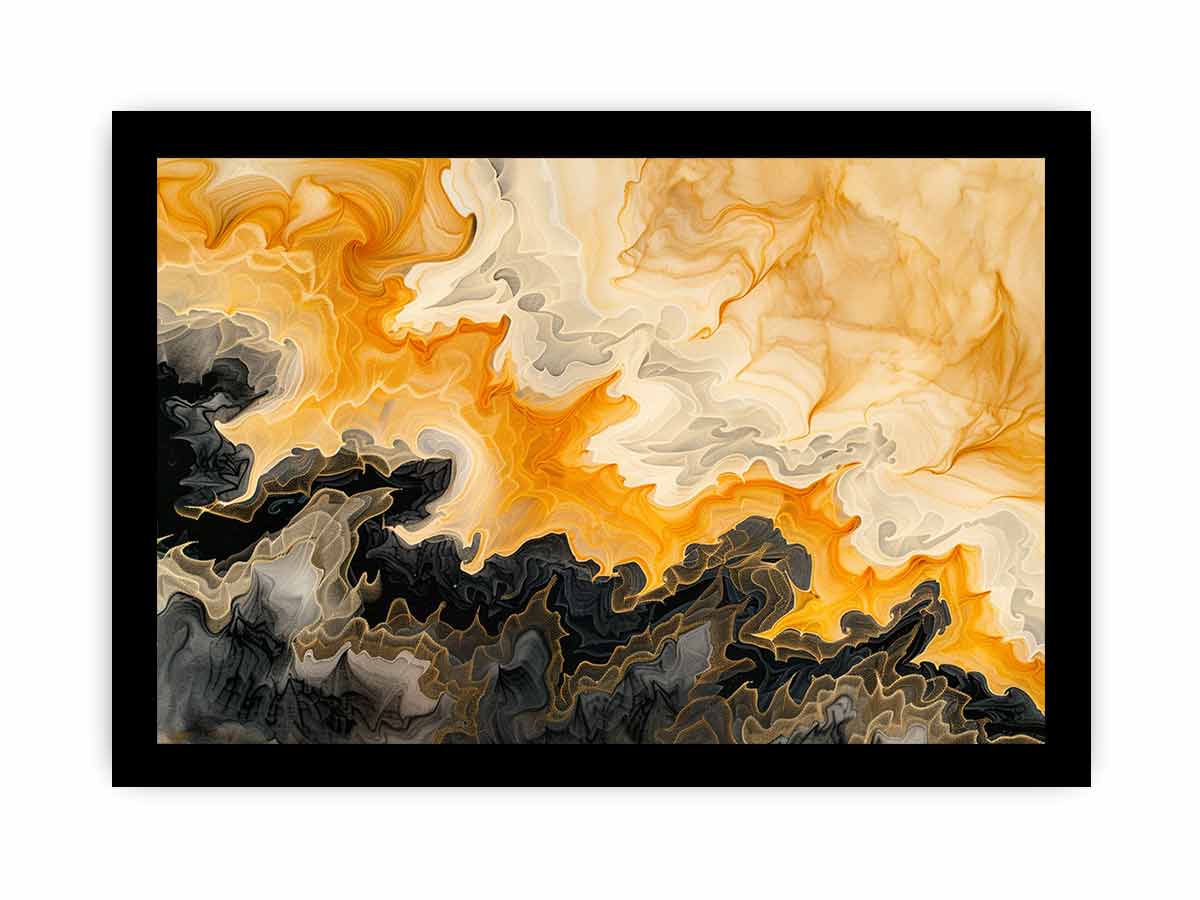 Amber black abstract marble canvas art for modern living room decor.