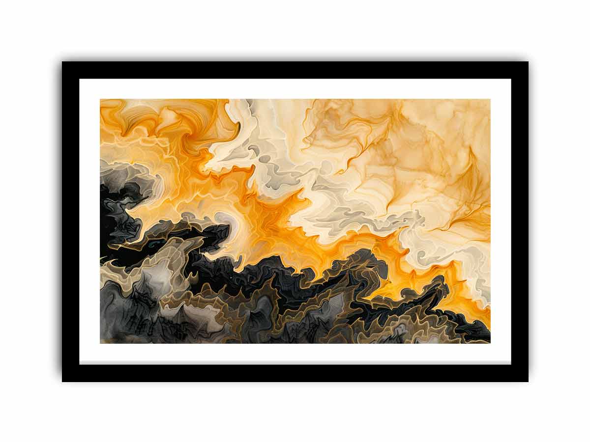 Amber black abstract marble canvas art for modern living room decor.