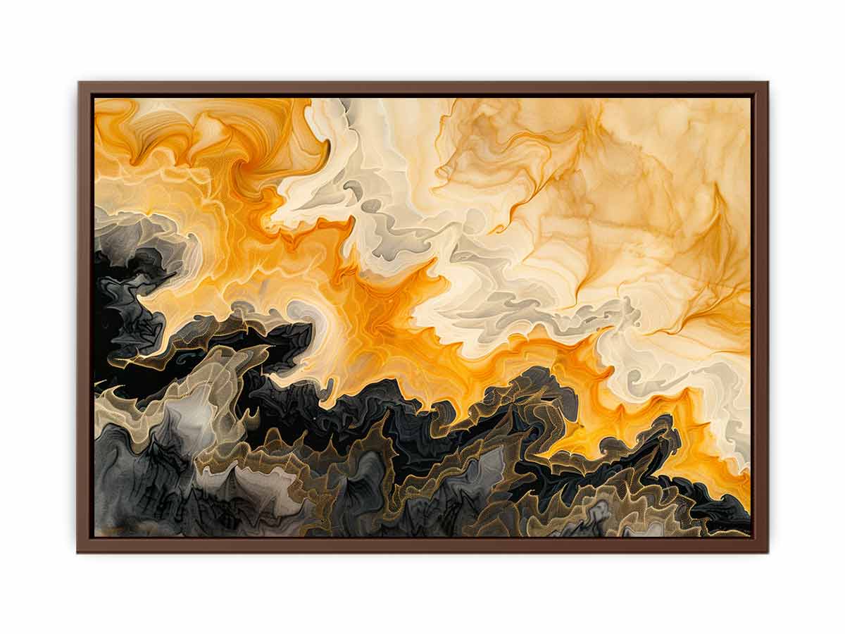 Amber black abstract marble canvas art for modern living room decor.
