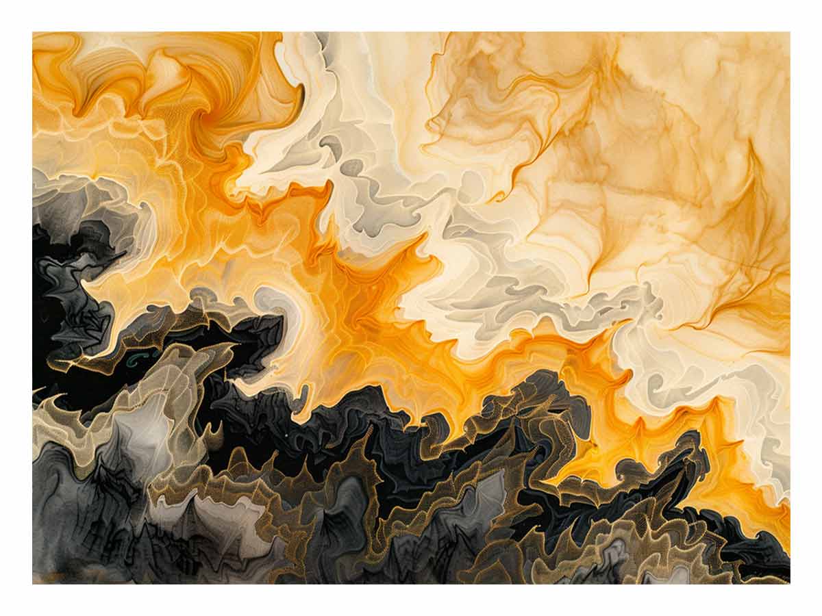 Amber black abstract marble canvas art for modern living room decor.