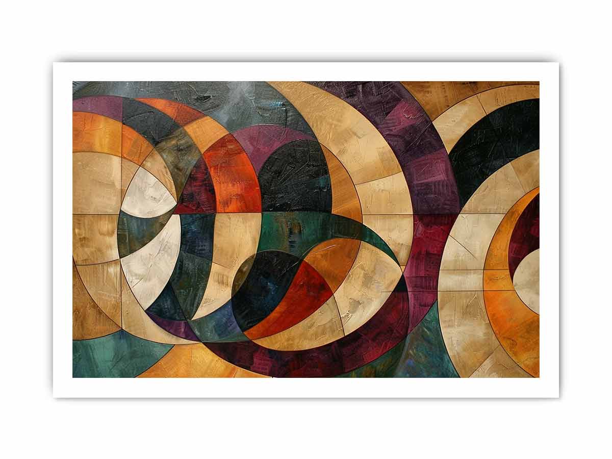 Geometric abstract canvas art with circles and warm tones for modern living room decor.