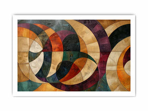 Geometric abstract canvas art with circles and warm tones for modern living room decor.