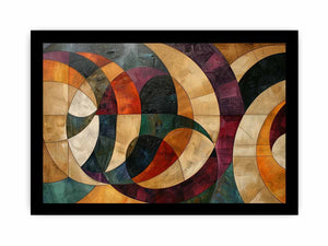 Geometric abstract canvas art with circles and warm tones for modern living room decor.