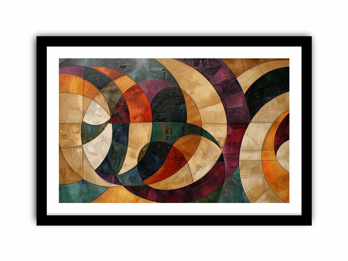 Geometric abstract canvas art with circles and warm tones for modern living room decor.